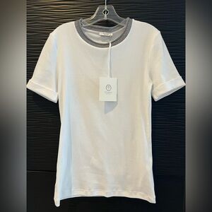 NWT Peserico White t-shirt with Metallic trim collar, Made in Italy, US size 2
